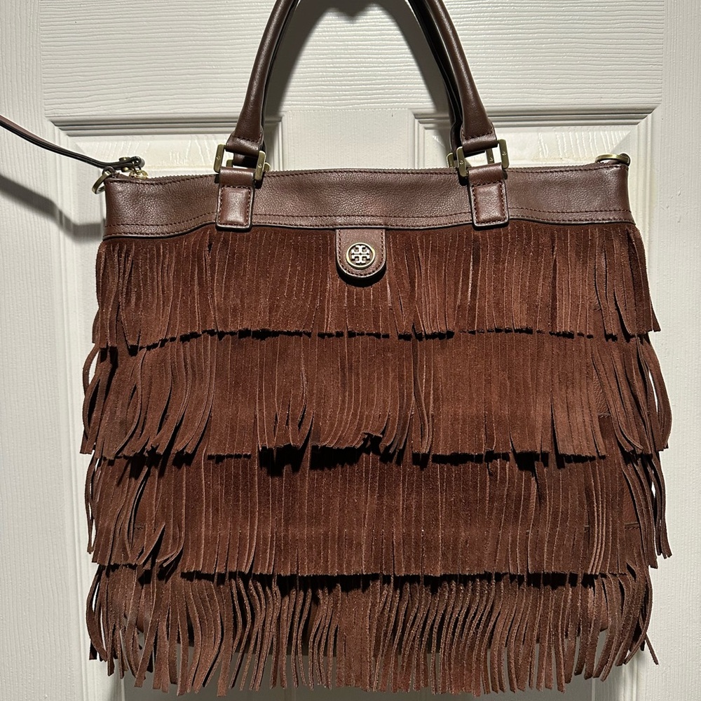 Tory Burch Brown Leather and Fringe Tote Bag